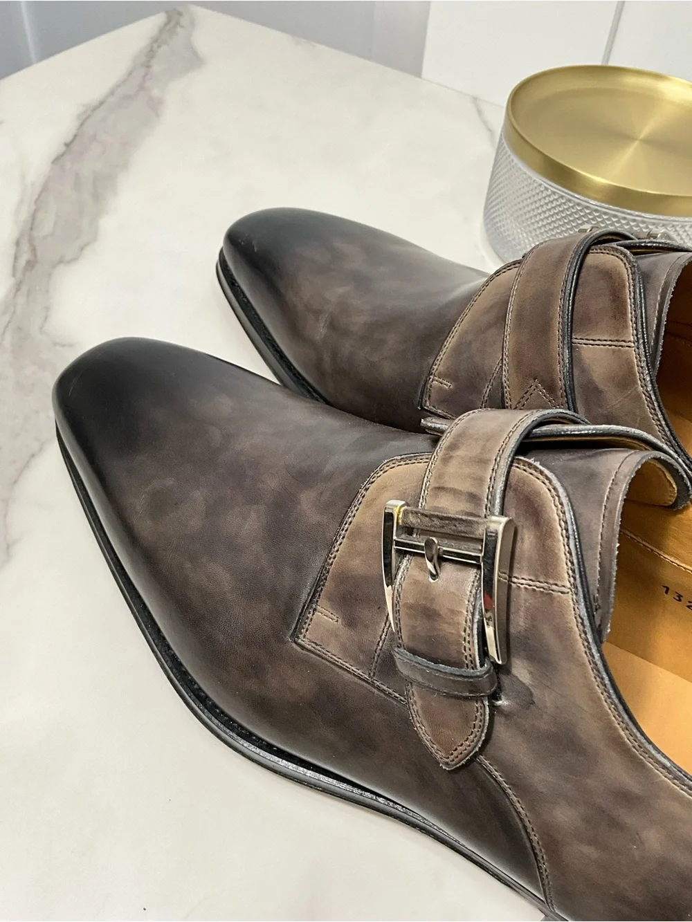MAGNANNI Marco II Single Monk Strap Burnished Leather Dress Shoes 10.5 $425